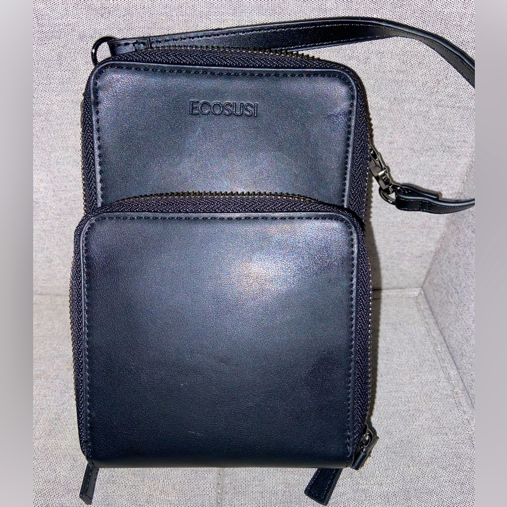 Ecosusi Black Faux Leather Purse with removable belt wallet. NWOT.